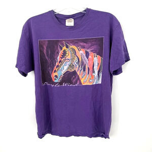 Vintage Purple Wind Horse T-Shirt Hanes Heavyweight 90s Art Tee XL Hole